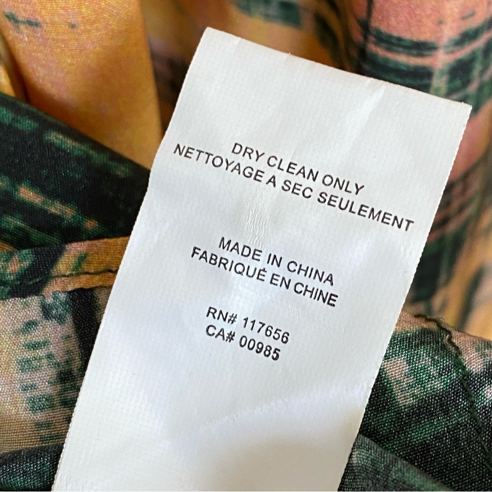 THAKOON yellow peach green print silk button down neck v-neck long sleeve top - Picture 8 of 11